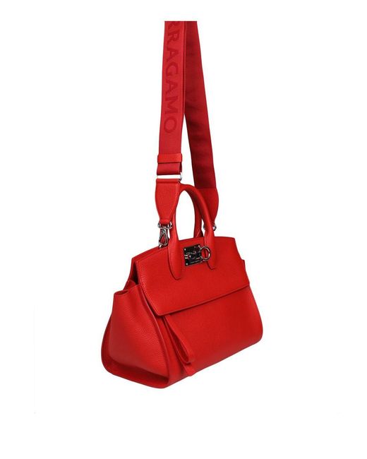 Ferragamo Red Studio Sof Leather Handbag