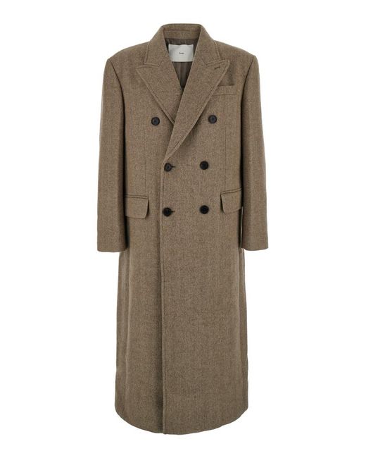 DUNST Natural Double-Breasted Coat With Peak Revers for men