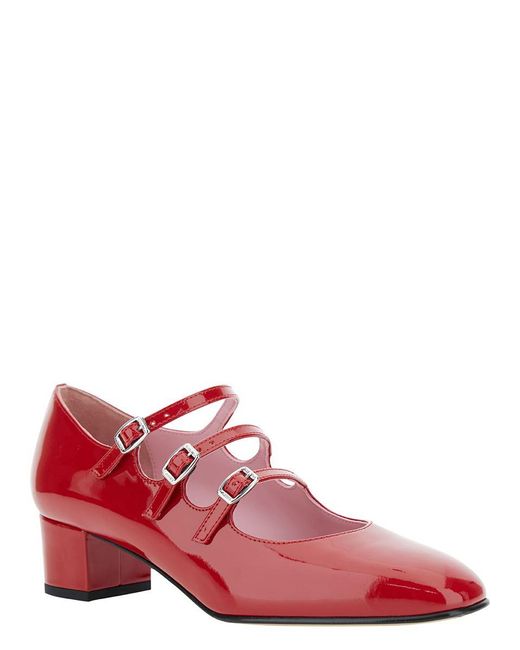 CAREL PARIS 'kina' Red Mary Janes With Straps And Block Heel In Patent ...