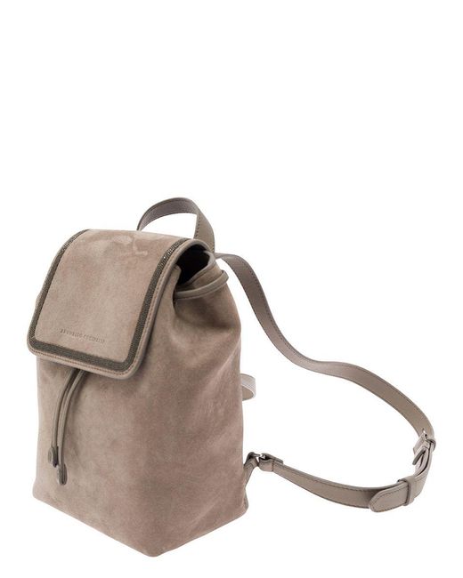 Brunello Cucinelli Brown Backpack With Engraved Logo And Monile Detail