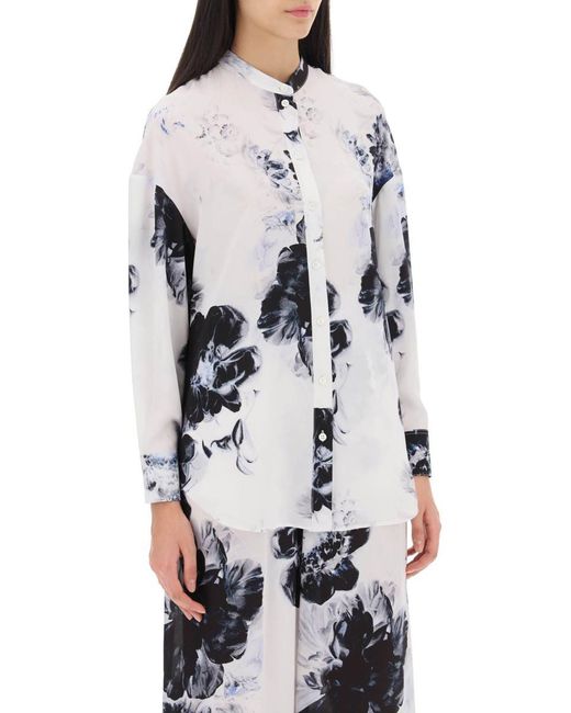 Alexander McQueen White Orchid Maxi Shirt In Silk Crepe