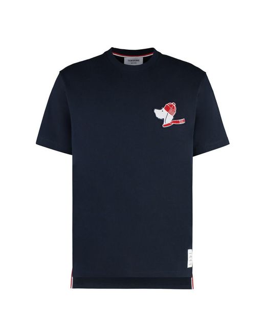 Thom Browne Blue Cotton Crew-Neck T-Shirt for men