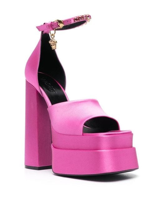 Versace Pink Satin Aevitas Medusa Platform Sandals