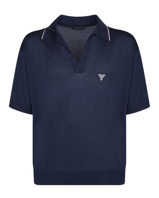 Prada Logo Blue Polo Shirt for men