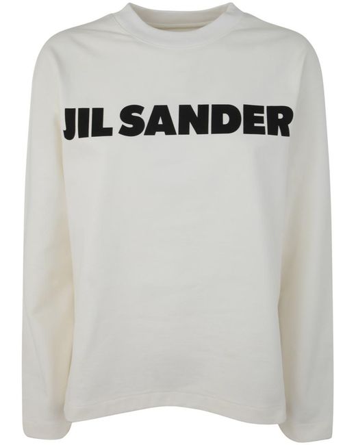 Jil Sander Gray Crew Neck Long Sleeves T-shirt With Ribbed Collar And Printed Logo On The Front Clothing