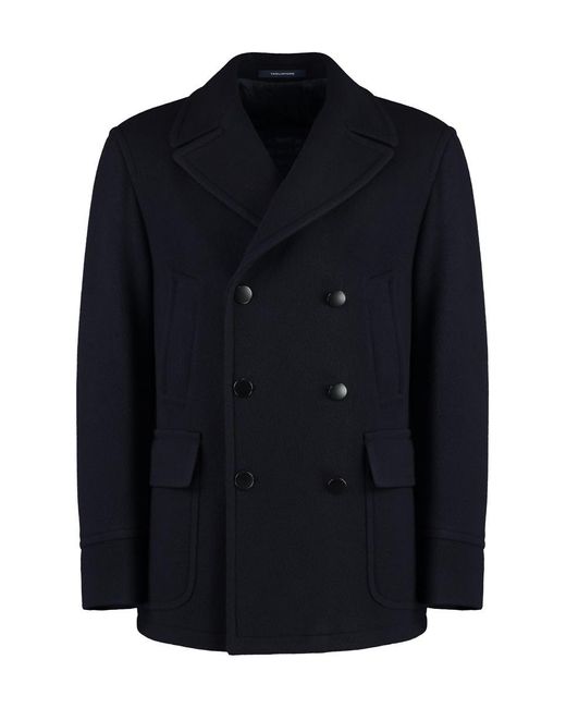 Tagliatore Blue Wool Blend Coat for men