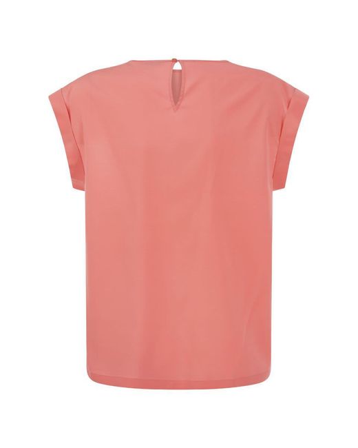 Peserico Pink Top In Precious Silk Crepe De Chine With Watery Embroidery