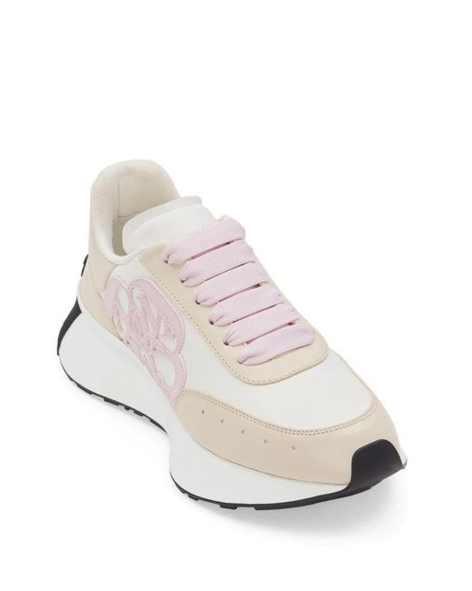Alexander McQueen White Sprint Runner Rose-appliqué Leather Low-top Trainers