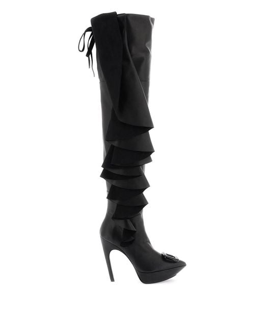 Roger Vivier Black 'choc Buckle Boots With Ruffles