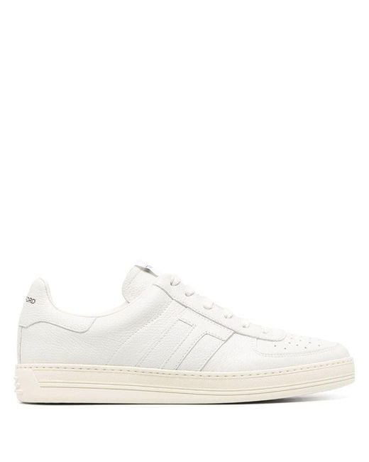 Tom Ford White Logo-patch Low-top Leather Sneakers for men
