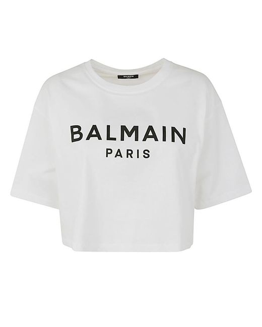 Balmain Gray Printed Cropped T-shirt Clothing