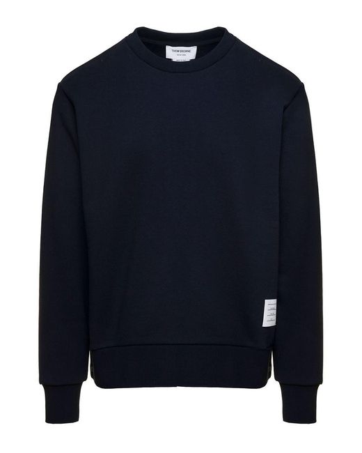 Thom Browne Blue Crewneck Sweater With Logo Patch And Rwb Detail In Cotton Man for men