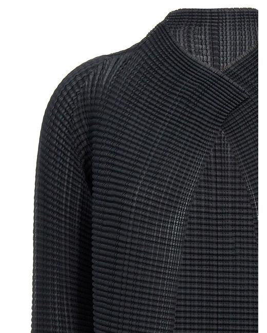 Issey Miyake Black Wooly Pleats' Cardigan