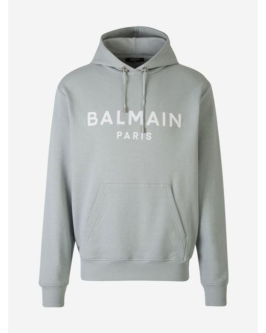 Balmain Gray Cotton Logo Sweatshirt for men