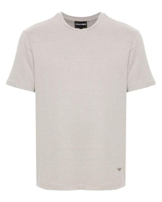 Emporio Armani White Cotton Blend Striped T-Shirt for men