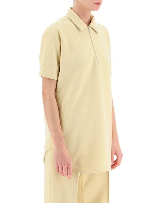 Jil Sander Yellow Polo Shirt With Half Zip And Monogram Embroidery