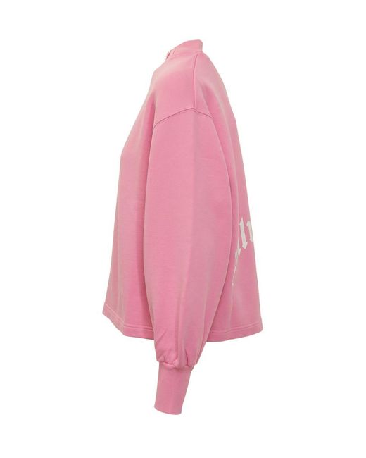 Palm Angels Pink Sweatshirt With Embroidered Logo