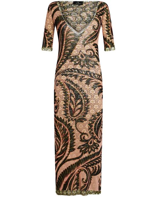 Etro Natural Long Dress With Paisley Print