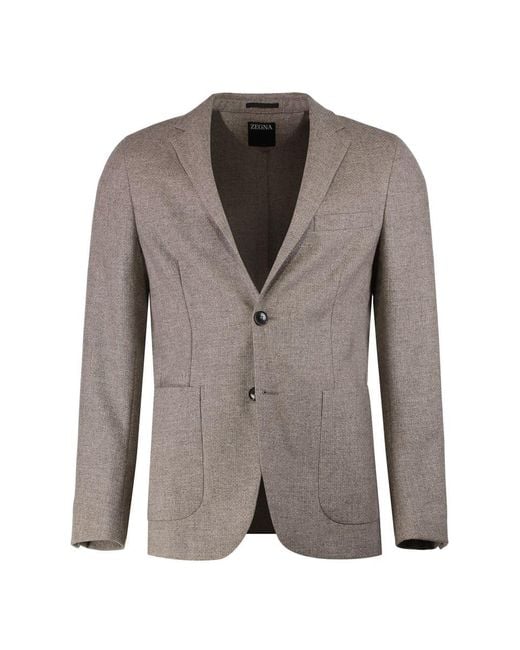 Zegna Brown Single-Breasted Two-Button Jacket for men