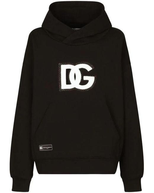 Dolce & Gabbana Black Logo-appliqué Cotton Hoodie for men