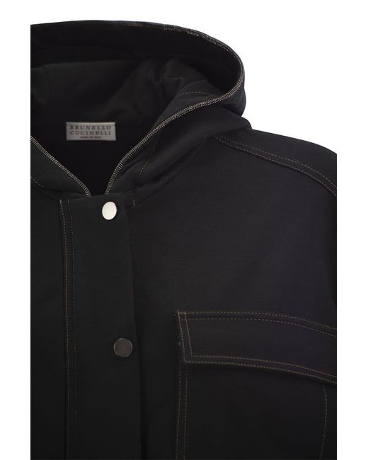Brunello Cucinelli Black Lightweight Stretch Cotton Fleece Outerwear With Jewellery