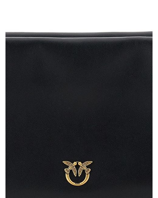 Pinko Black Shoulder Bag With Love Birds Diamond Cut Plaque On The Front And Adjustable Shoulder Strap