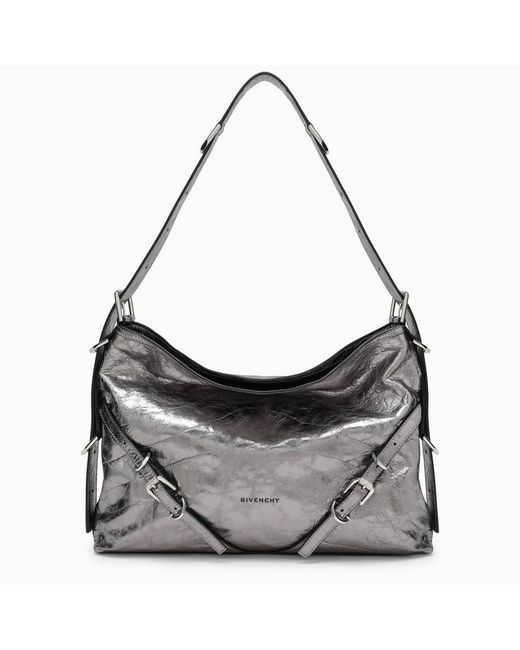 Givenchy Gray Medium Voyou Bag In Silver Laminated