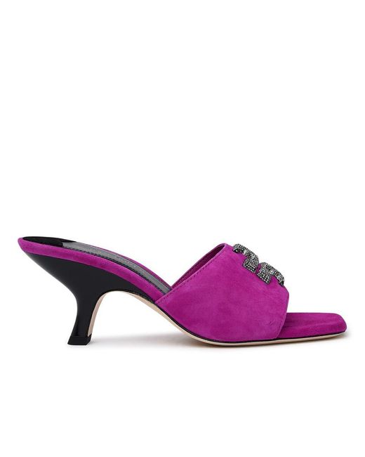 Tory Burch Purple Fuchsia Suede Eleanor Mule Sandals