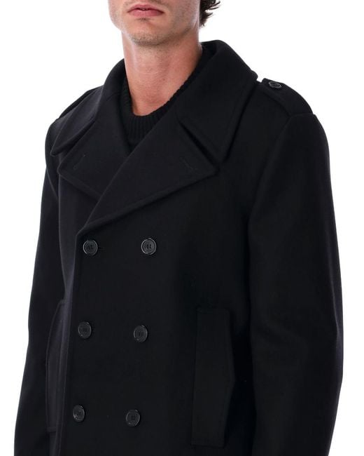Saint Laurent Black Wool Peacoat With Epaulettes for men