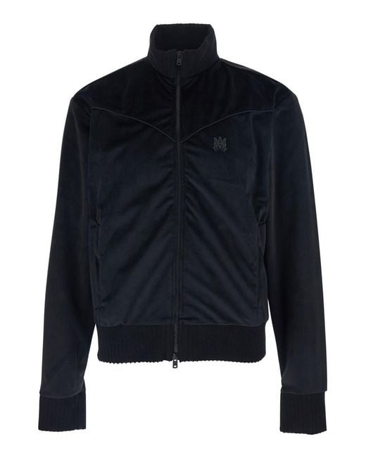 Amiri Blue Jacket With High Neck And Logo Embroidery On The Front for men