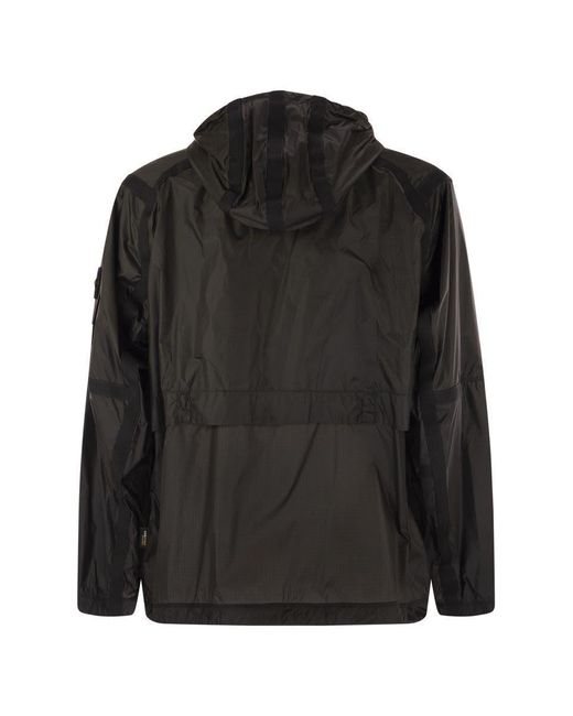 Stone Island Black Lightweight Hooded Jacket With Anti-Drip And Reflective Details for men