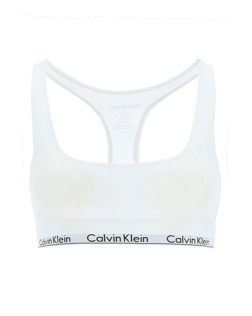 Calvin Klein Cotton Sports Bra With Branded Border in White Lyst