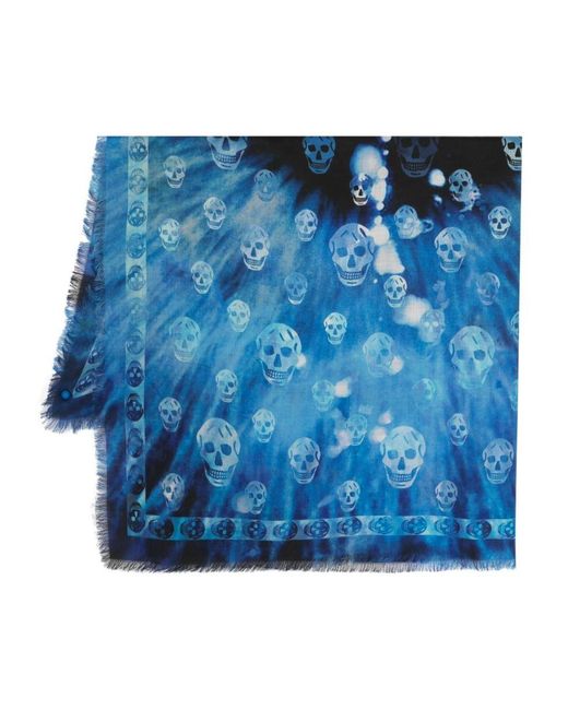 Alexander McQueen Blue Skull-print Wool Scarf