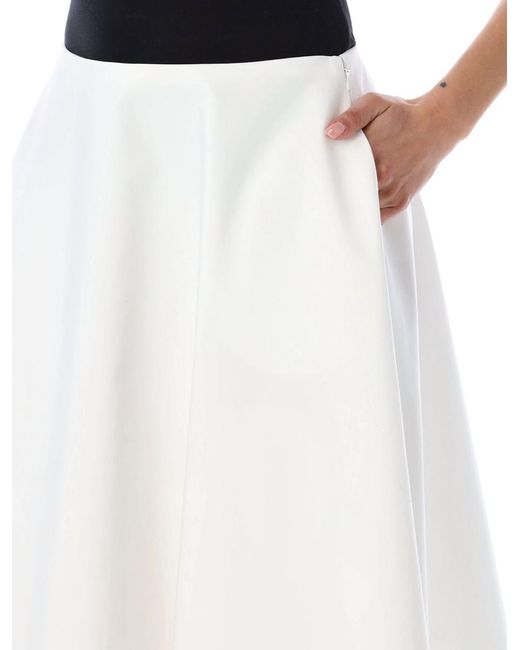 Valentino Garavani White Midi Godet Skirt Popeline