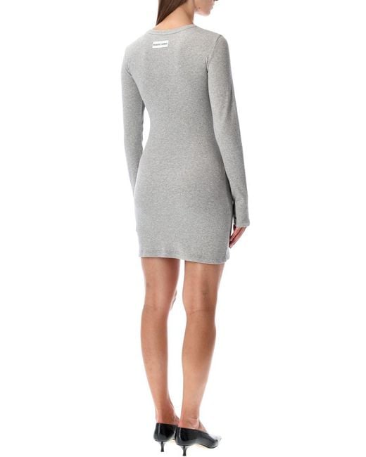 MARINE SERRE Gray Mini Jersey Long-Sleeved Crewneck Dress