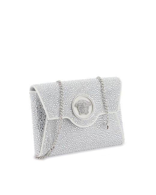 Versace White La Medusa Envelope Clutch With Crystals