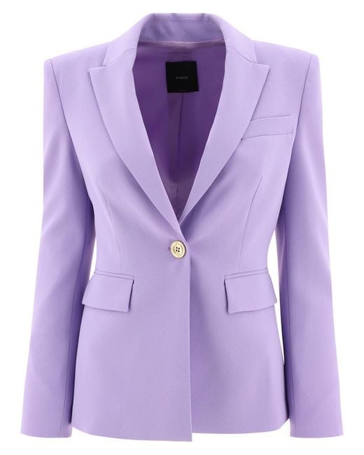 Pinko Purple Single-breasted Blazer In Crêpe Stretch