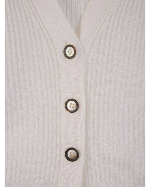 Peserico White Button Rib Cardigan