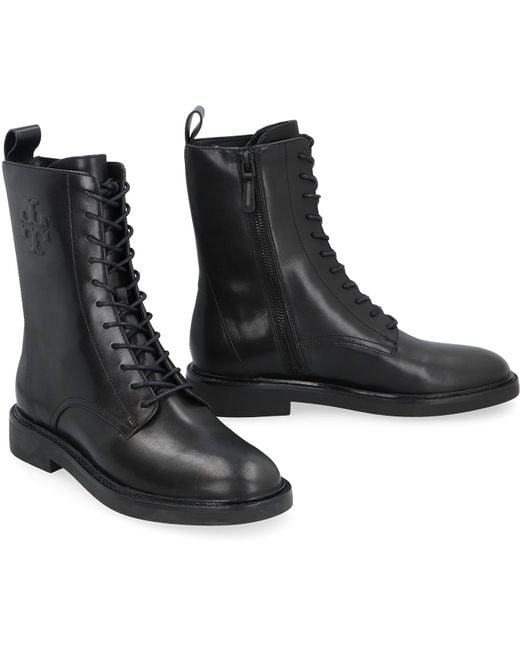 Tory Burch Black Leather Lace-up Boots