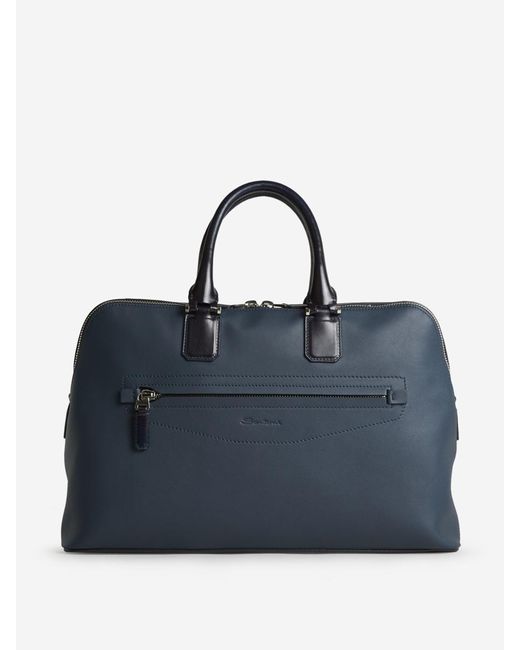 Santoni Blue Leather Bag for men