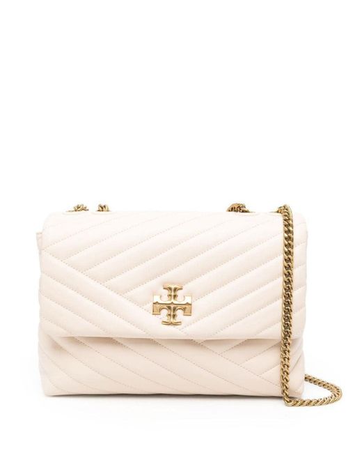 Tory Burch Kira White Shoulder Bag In Quilted Lamb Leather And Silver ...
