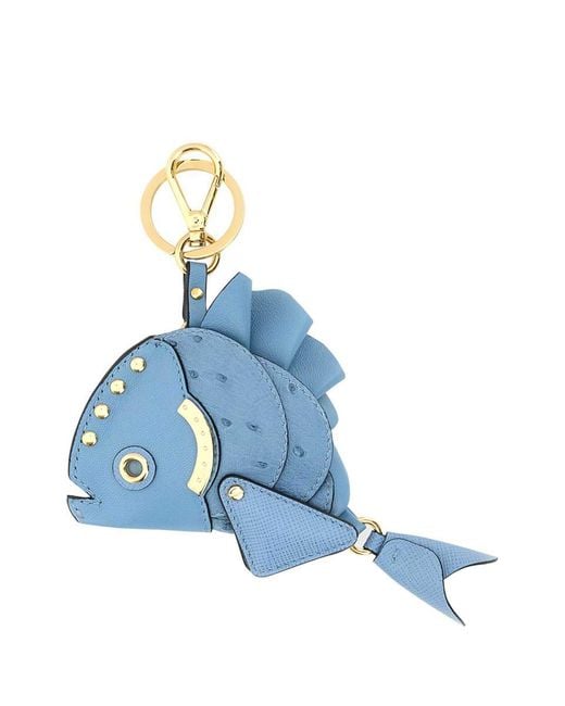 Prada Blue Cerulean Leather Key Ring