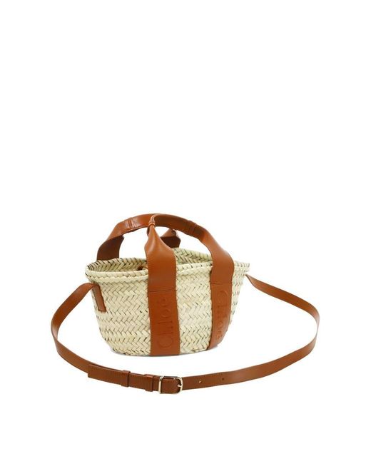 Sense Small Linen And Leather Clutch in Brown - Chloe