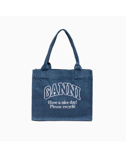 Ganni Blue Large Easy Shopper Denim Bags