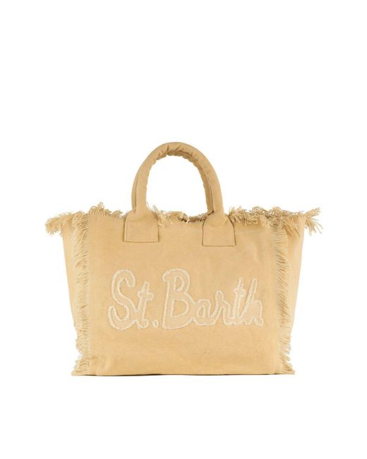 Mc2 Saint Barth Metallic Canvas Shoulder Bag With St.Barth Patch