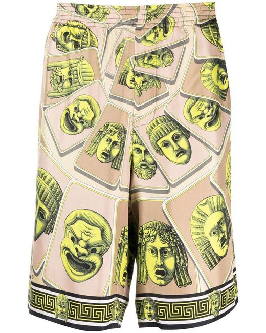 Versace Multicolor Le Maschere Print Silk Shorts for men