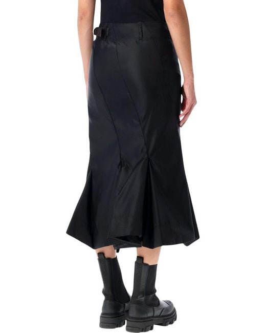 Sacai Black Nylon Twill Midi Skirt With Diagonal Zip