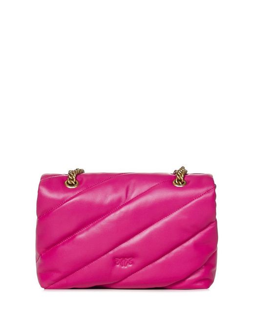 Pinko Purple Classic Love Bag Puff Maxi Quilt Shoulder Bag