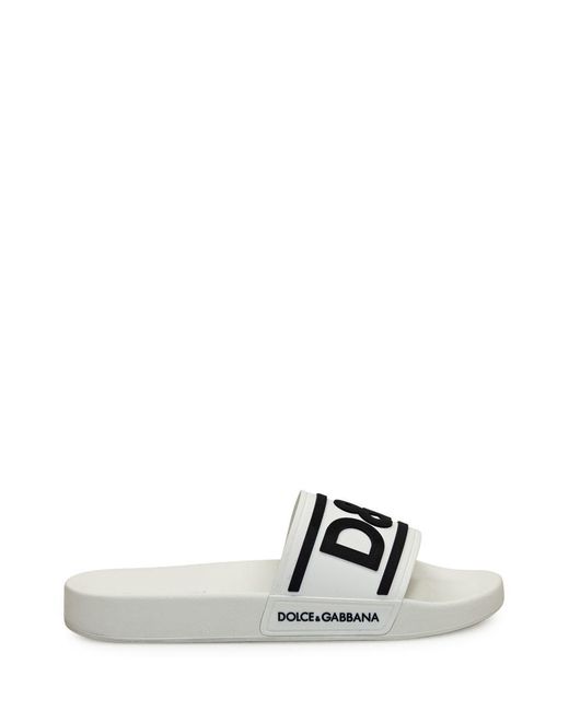 Dolce & Gabbana White Beachwear Slipper With Logo for men