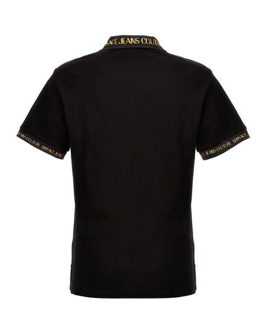 Versace Black Couture Printed Collar Polo T Shirt for men